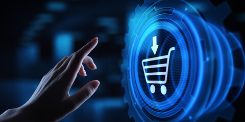E-commerce business online digital internet shopping concept on virtual screen.