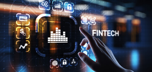 Fintech Financial technology Cryptocurrency investment and digital money. Business concept on virtual screen.
