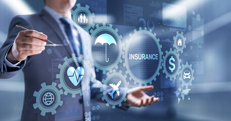 Insurance, health family car money travel Insurtech concept on virtual screen.