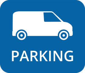 Blue square parking sign with white letter P. Car parking icon, car parking area sign. Car, bus, trolleybus, truck, bike, motorbike, scooter parking icon, linear sign isolated Vector or PNG