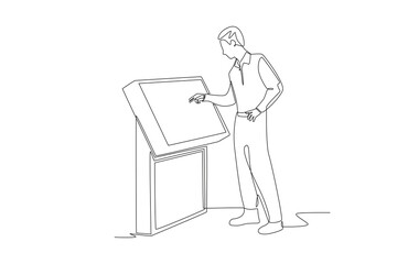 Touchscreen displays in stores concept one-line drawing