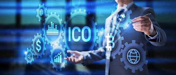 ICO Initial coin offering digital currency stock trading investment concept.
