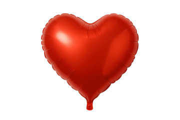 Shiny red heart-shaped foil balloon floating against transparent background