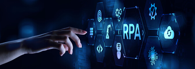 RPA Robotic process automation innovation technology concept on virtual screen.