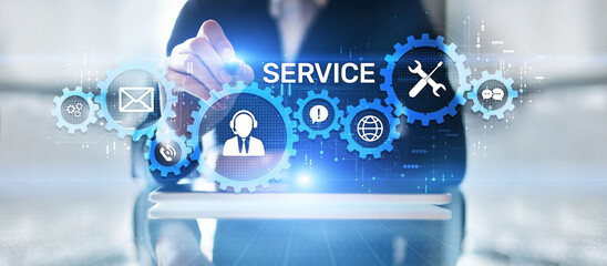 Services customer support business technology concept on screen.