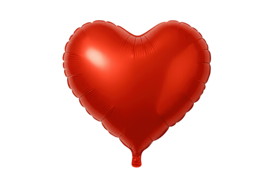 Shiny red heart-shaped foil balloon floating against transparent background