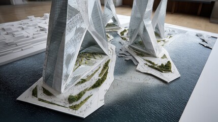 Architectural Model of a Futuristic Waterfront City with Modern Skyscrapers