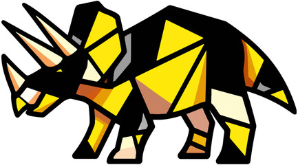Geometric illustration of a triceratops dinosaur on black background © putri