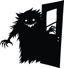 Scary Monster Peeking Behind Door Silhouette | Spooky Creature Watching From Behind Door Scene