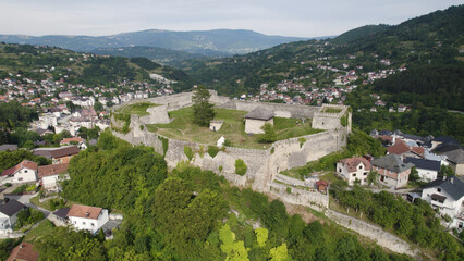 Fototapeta premium Close Aerial View of Jajce Fortress Bosnia and Herzegovina