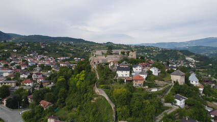 Aerial View of Jajce Fortress with Cityscape Bosnia and Herzegovina