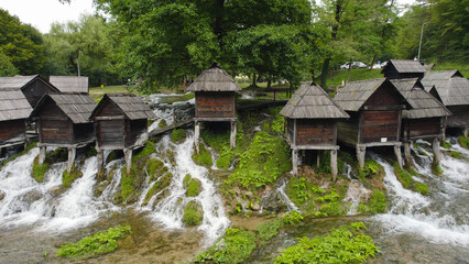 Aerial View of Watermills of Jajce Mlincici Bosnia and Herzegovina