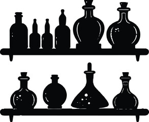 Witch Potion Shelf With Bottles Silhouette   Spooky Shelf Full Of Magic Potions Halloween Decor © Shahar