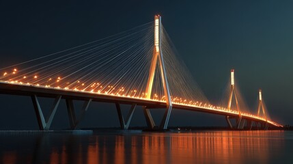 Obraz premium Stunning Night Illumination of a Modern Geometric Cable-Stayed Bridge