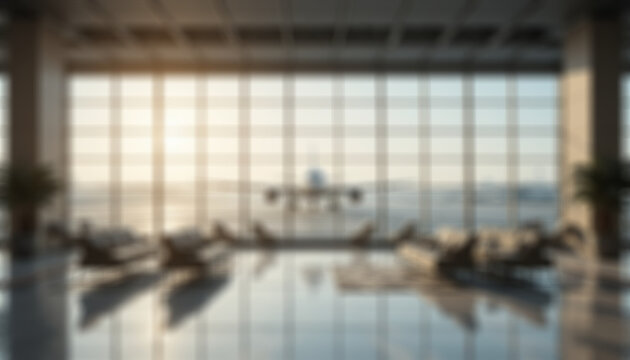 Soft-focused airport lounge. Showing aircraft silhouette. Travel-related virtual backdrop