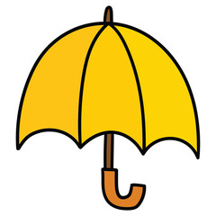 Hand-drawn cartoon open yellow umbrella on a white background.