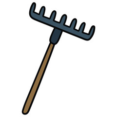 Hand-drawn cartoon rake on a white background.