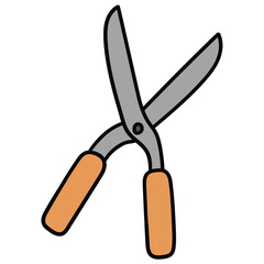 Hand-drawn cartoon pruning shears on a white background.