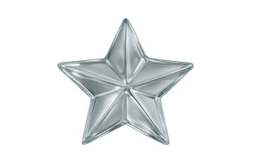 Obraz premium Shiny silver five-pointed star ornament with metallic, 3D reflective finish