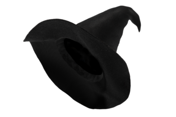 Black witch conical hat on isolated transparent background. Halloween decor