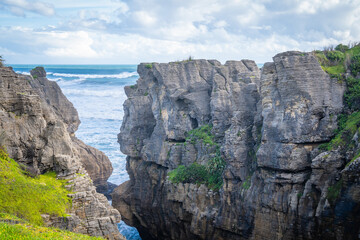 beautiful layer rocks as pancake locate along west coast is very amazing nature landscape South Island New Zealand 