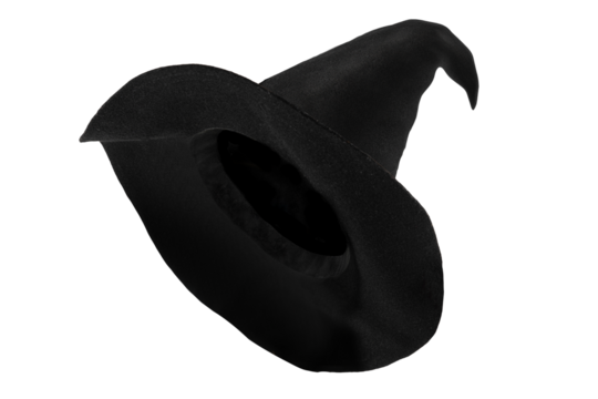 Black witch conical hat on isolated transparent background. Halloween decor