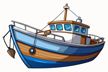 Naklejka premium Wooden Fishing Boat Isolated on Transparent Background – Ocean Trawler Marine Vessel.
