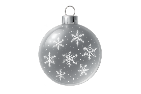 Silver glass Christmas ornament with white snowflake patterns