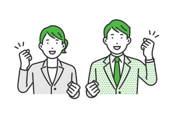 ガッツポーズ,スーツ男女