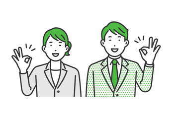 OKサイン,スーツ男女