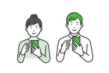 携帯を見る,私服男女