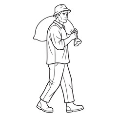 Traditional Farmer Line Art – Farmer Vector Illustration with Authentic Countryside Style – Farmer Drawing – Line Art Drawing of Farmer – Farmer Icon