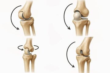 Educational illustration set of human joint articulations showing the range of motion with directional arrows