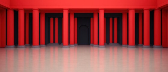 Fototapeta premium A vibrant interior featuring bold red columns and a dark backdrop creates a striking atmosphere, ideal for modern design projects, advertising, or as a dramatic backdrop for presentations,