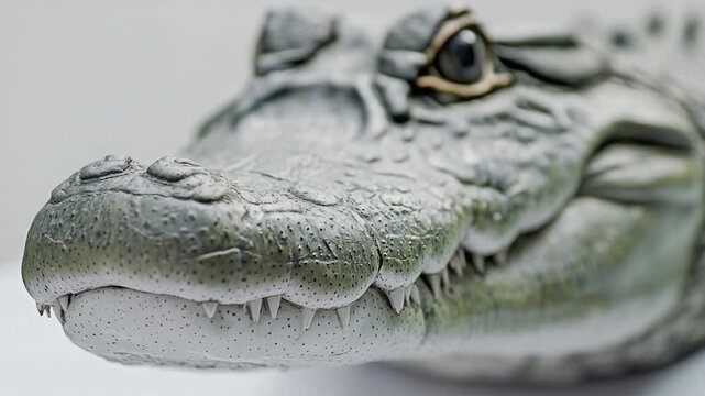 A detailed view of a statue featuring a crocodile's head, great for use in articles about ancient civilizations or wildlife