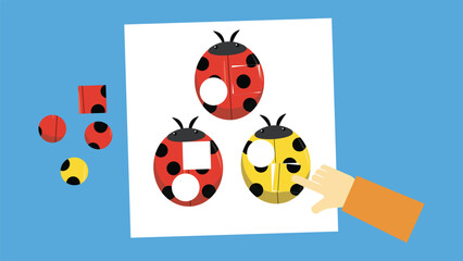 Ladybugs on a sheet of paper. Vector illustration in flat style