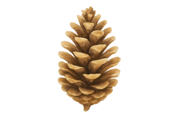 Single brown pine cone on transparent background