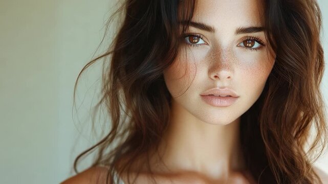 Portrait of a woman with distinct freckles on her face, suitable for personal or professional use