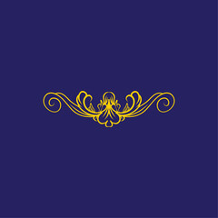 Elegant Golden Swirl Ornament on a Deep Blue Background - Decorative Element for Design Projects