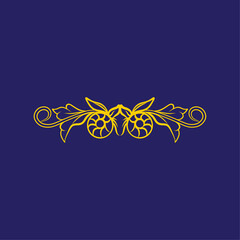 Elegant Golden Flourish Ornament - Decorative Swirls and Leaves on a Deep Blue Background