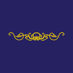 Elegant yellow ornamental flourish on a deep blue background, symbolizing decorative artistry and refined design