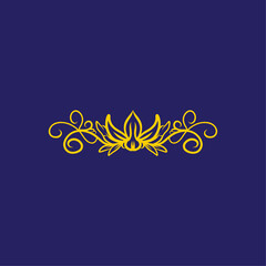 Elegant Floral Ornament in Yellow on a Dark Blue Background for Decorative Design