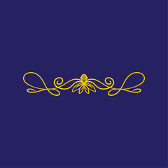 Elegant Golden Flourish Design Element on Deep Blue Background - Ornate Swirl Divider