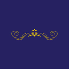 Golden floral flourish accent with elegant ornamental design on dark blue backdrop