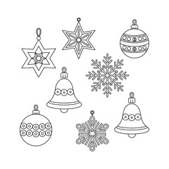 Hand drawn christmas ornaments collection festive holiday decorations set icons line art