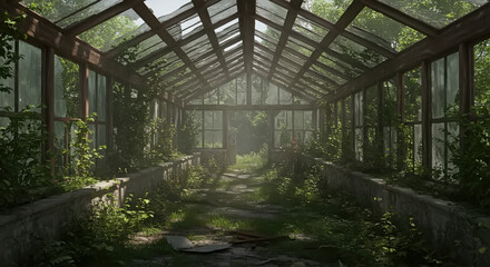 Sunlit Greenhouse Interior A Botanical Sanctuary with Lush Greenery