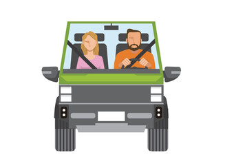 Green Pickup Truck with Couple – Modern Flat Vector Style, Couple enjoying a drive and trip