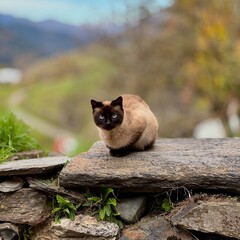 Gato Siames en la piedra