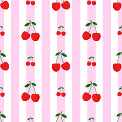 Seamless pattern with cherries Editable vector illustration for wrapping paper, packaging, fabric, wallpaper, etc.
