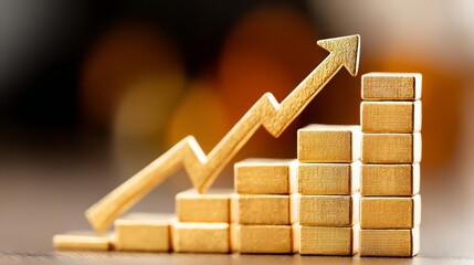 Wooden blocks stacked at varying heights symbolize upward growth and improvement with a gold upward-pointing slider indi